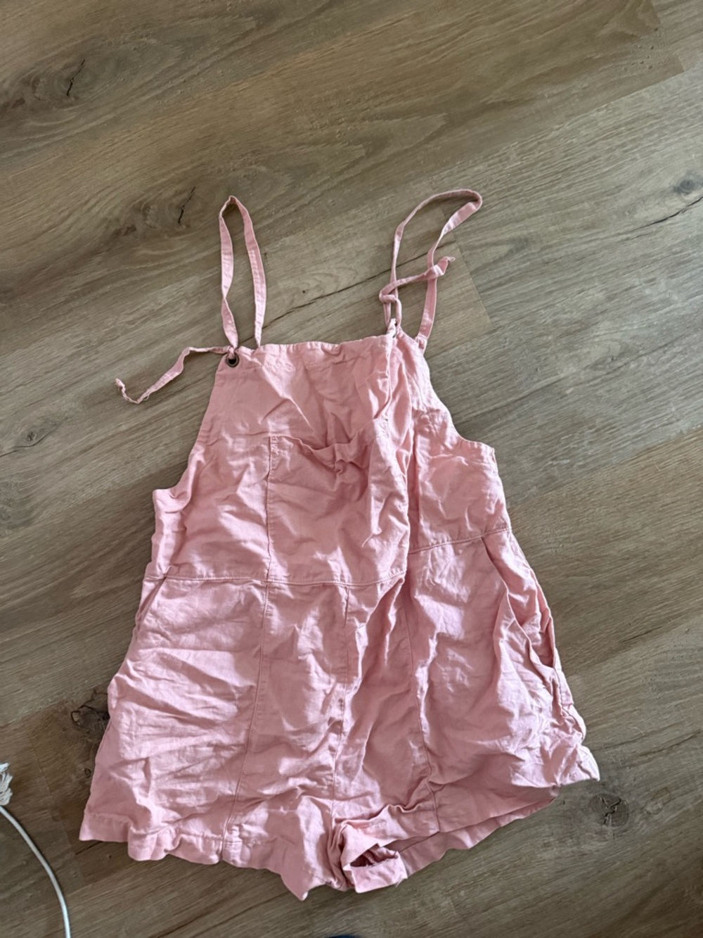 Anthropologie Blush Pink Tie-Shoulder Linen-Blend Romper